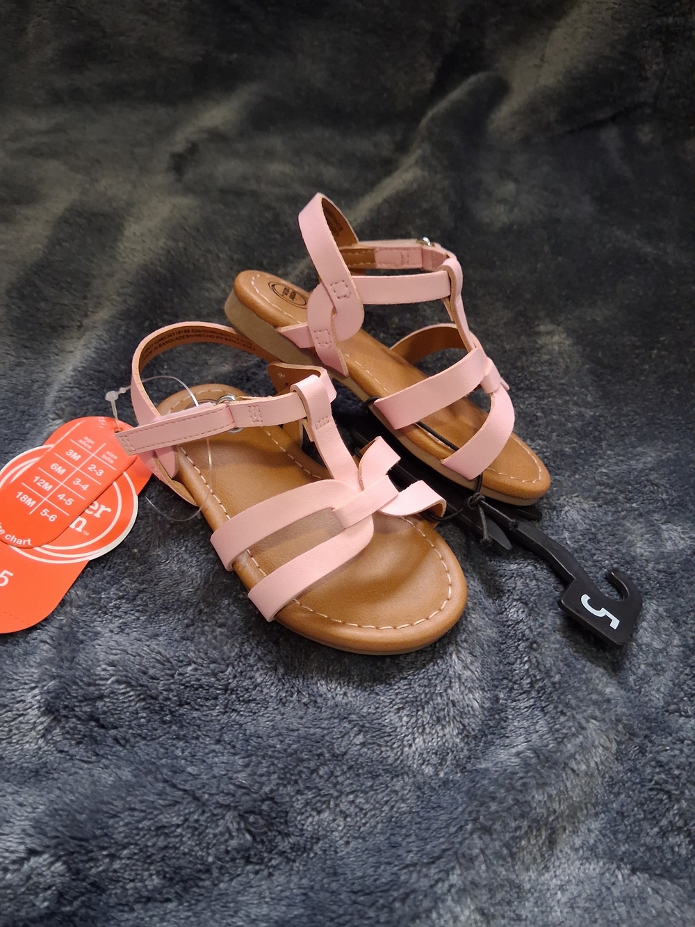 NWT Wonder Nation Light Pink Strappy Sandals Hook & Loop Closure Girls Size 5